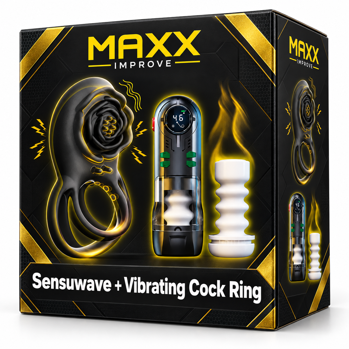 SensuWave Masturbator + Vibrating Cock Rings