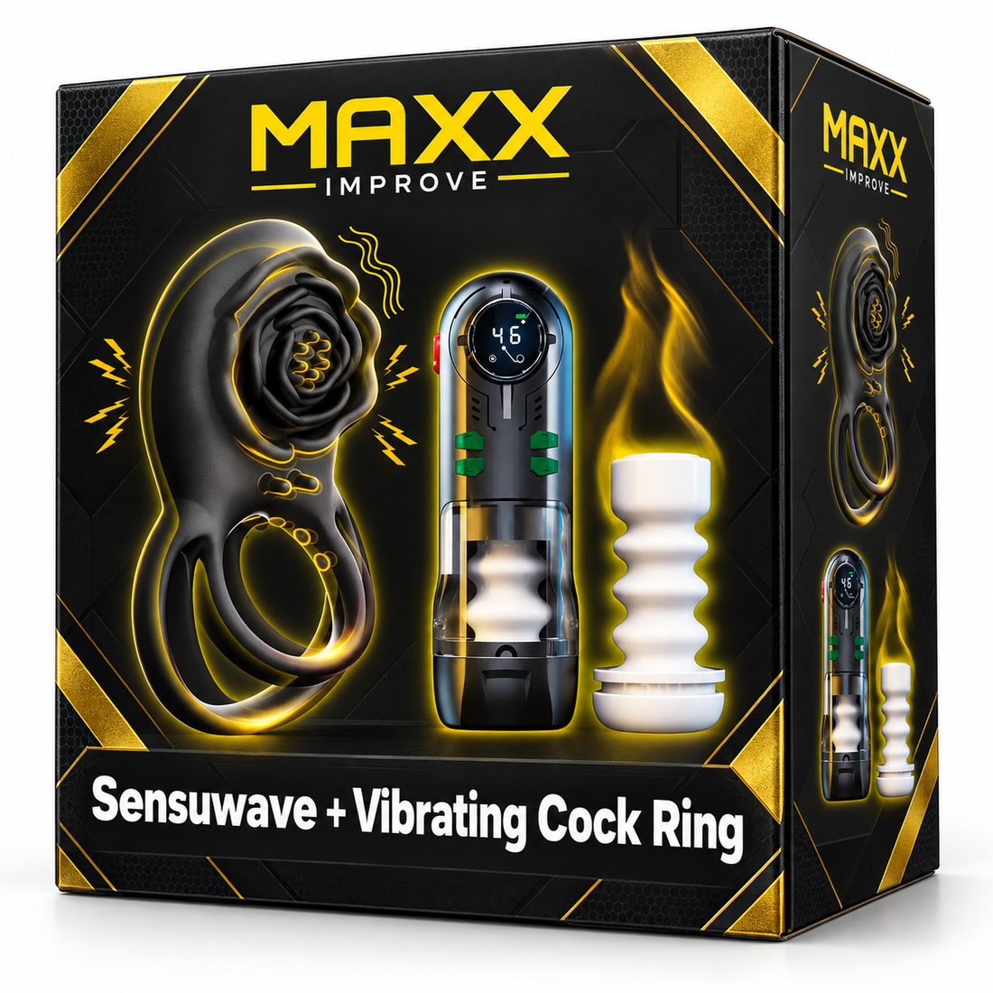 SensuWave Masturbator + Vibrating Cock Rings