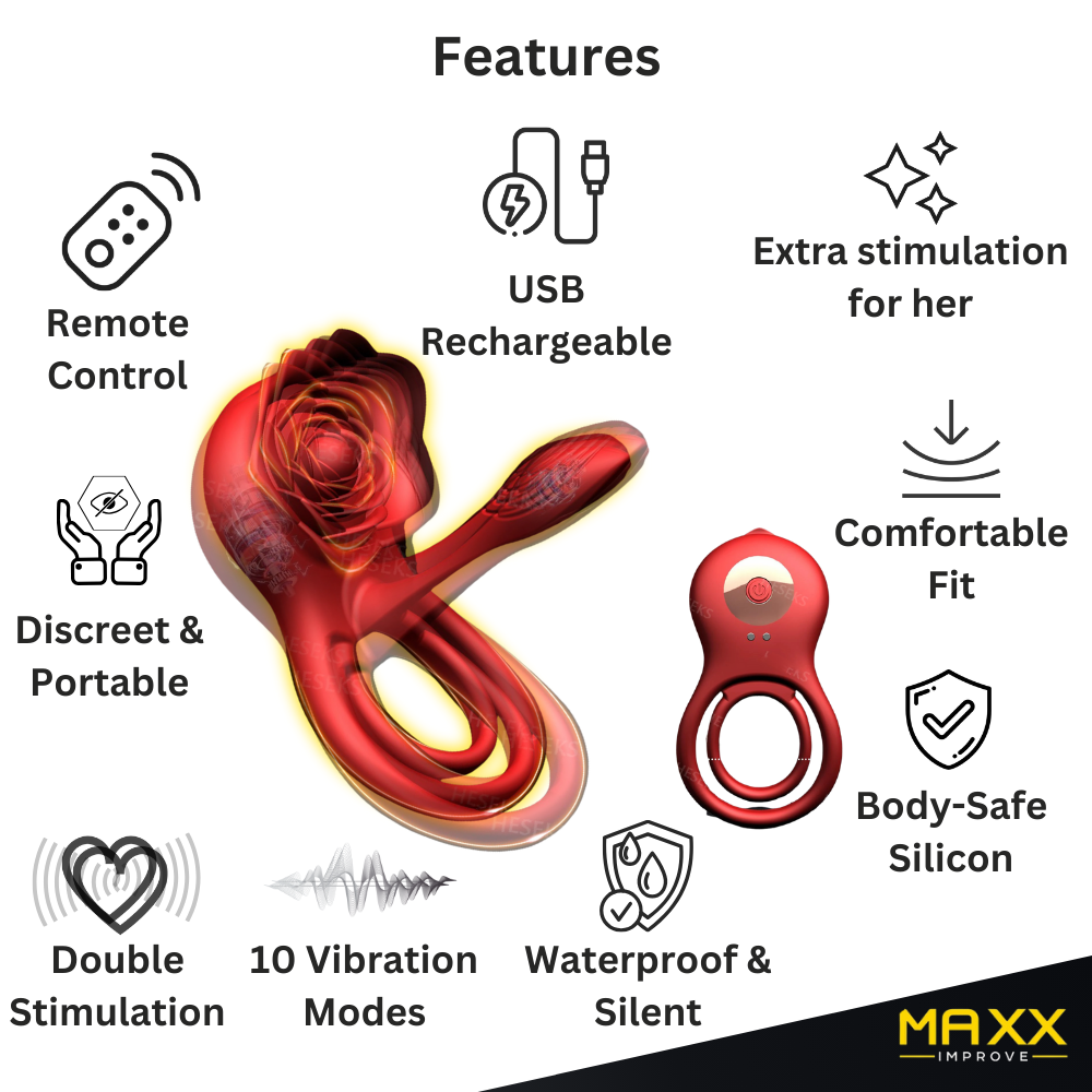 MAXX IMPROVE Inside-Out Red Rose Vibrating Cock Ring